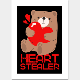 Hearts Stealing Stealer Adorable Bear Valentine's Day Posters and Art